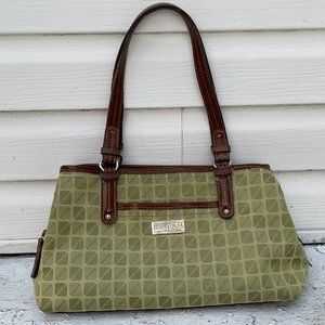 Nine & Company Women Bag Green Convas Brown Leather Hand Bag